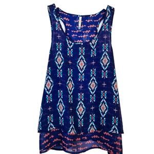4/$20 Wallflower Navy Southwestern Chiffon Tank - S